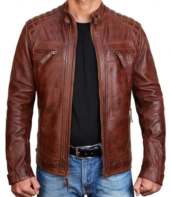 Mens Brown Cafe Racer Vintage Quilted Leather Jacket Mens Brown Cafe Racer Vintage Quilted Leather Jacket