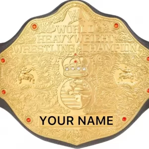 BIG GOLD WORLD CHAMPIONSHIP LEATHER BELT WITH NAME PLATE