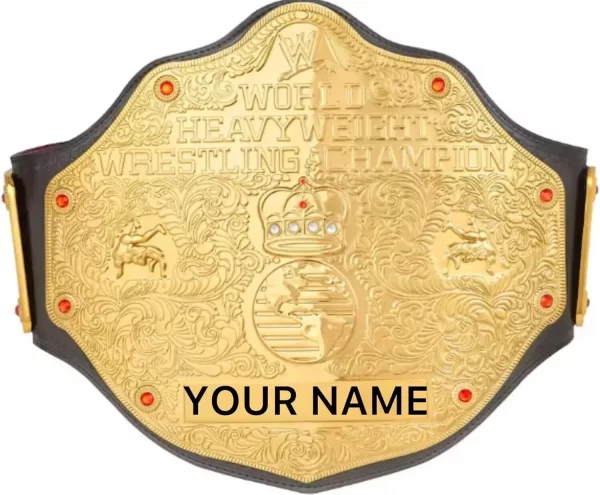 BIG GOLD WORLD CHAMPIONSHIP LEATHER BELT WITH NAME PLATE